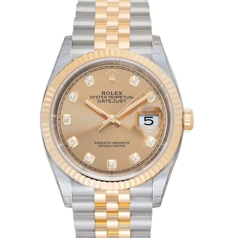 Datejust 36 mm Champagne-colour set with diamonds Dial in Stainless Steel, Yellow Gold 126233-0017
