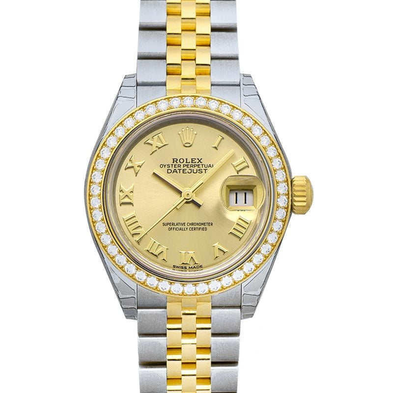 Lady Datejust 28 mm Champagne Dial in Stainless Steel, Yellow Gold 279383RBR-0009G