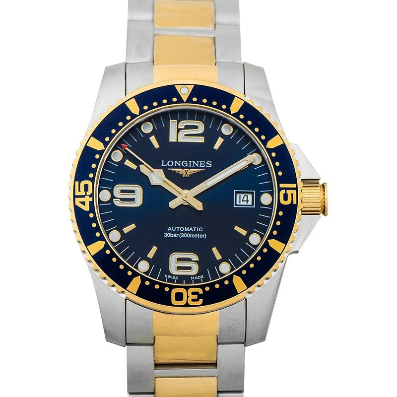 Montre HydroConquest 41 mm, cadran bleu, acier inoxydable, revêtement PVD jaune L37423967