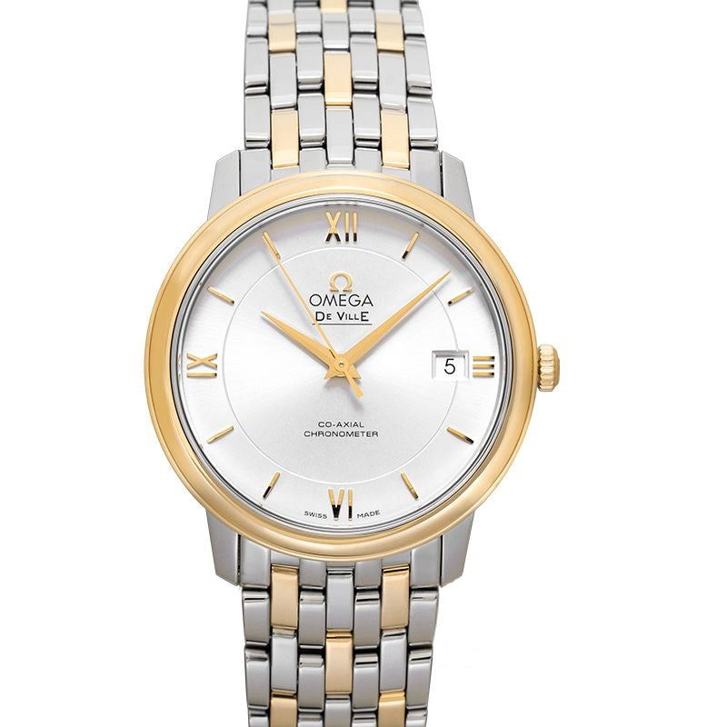 Montre De Ville 36,8 mm, cadran argenté, acier inoxydable, or jaune 18 carats, 424.20.37.20.02.001