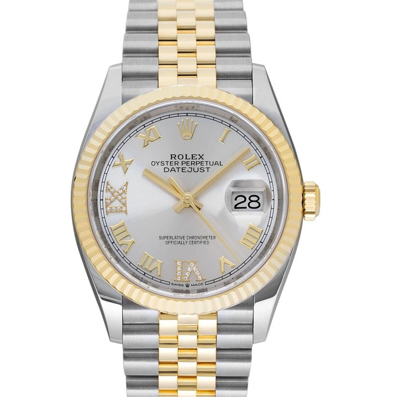 Datejust 36 mm Silver set with diamonds Dial in Stainless Steel, Yellow Gold 126233-0031G