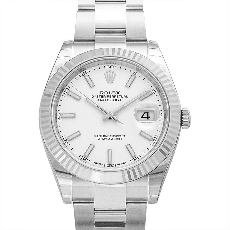 Datejust 41.00 mm White Dial in Stainless Steel, White Gold 126334