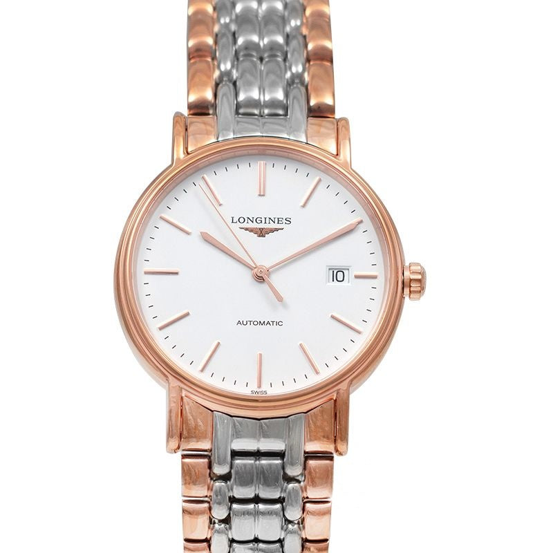 Pr?sence ? Cadran blanc mat 38,50 mm en acier inoxydable, revêtement PVD rouge L49211127