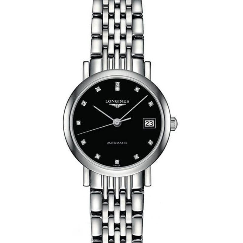 Montre Longines Elegant Collection 25,5 mm, cadran noir en acier inoxydable L43094576