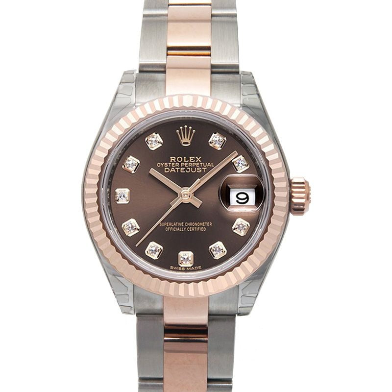 Lady Datejust 28 mm Chocolate set with diamonds Dial in Stainless Steel, Everose Gold 279171-0012