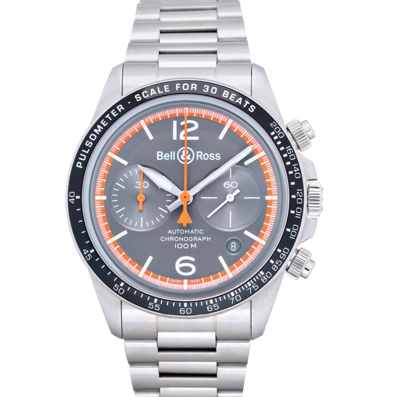 Montre vintage 41 mm avec cadran gris en acier inoxydable BRV294-ORA-ST/SST