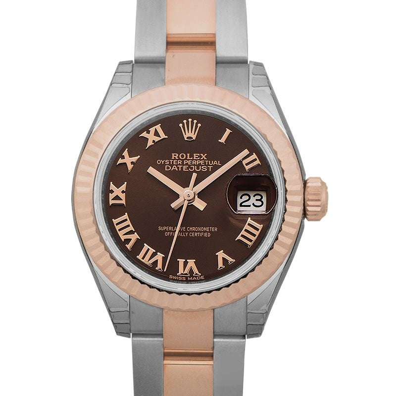 Lady Datejust 28 mm Chocolate Dial in Stainless Steel, Everose Gold 279171-0009