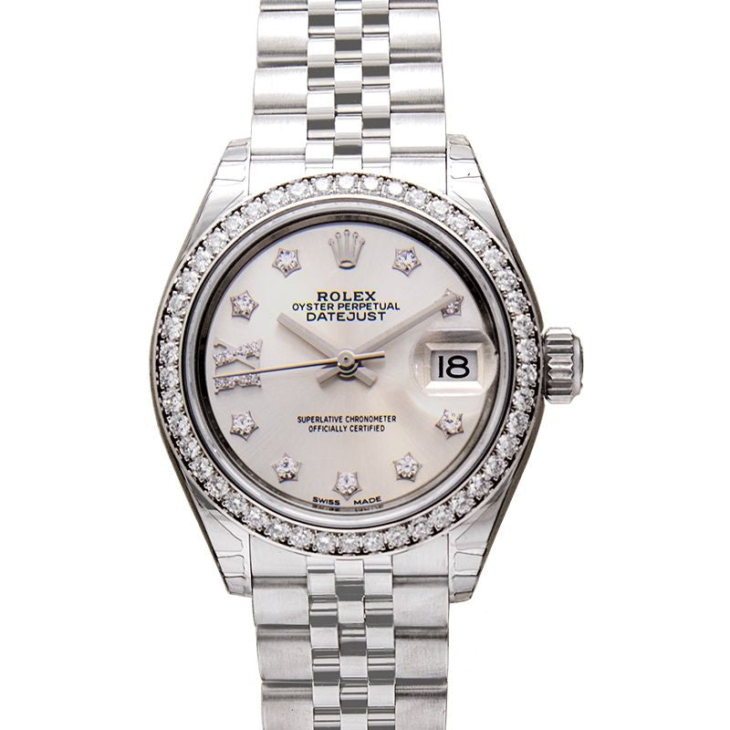 Lady Datejust 28 mm Silver set with diamonds Dial in Stainless Steel, White Gold 279384RBR-0021