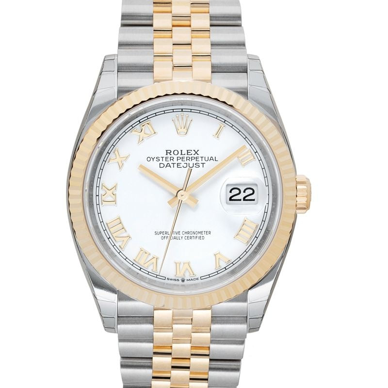Datejust 36 mm White Dial in Stainless Steel, Yellow Gold 126233