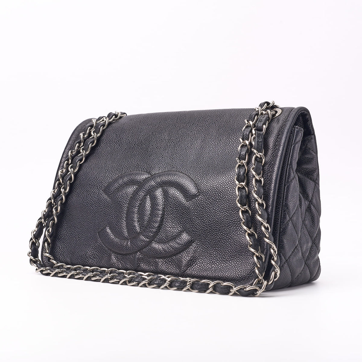 Pre-Owned Tote Bag Matelasse Coco Mark Chain Shoulder Soft Caviar Skin Black Silver-Tone Hardware Pre-Owned