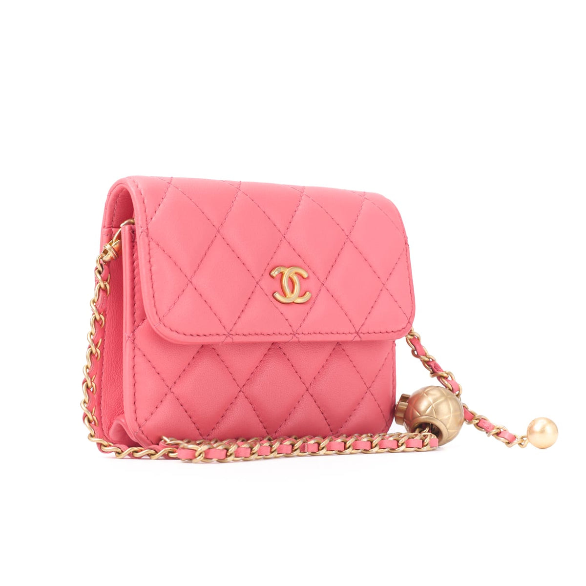 Pre-Owned Mini Shoulder Bag, Matelasse, Chain Shoulder, Lambskin, Pink, Gold-Tone Hardware, Pre-Owned