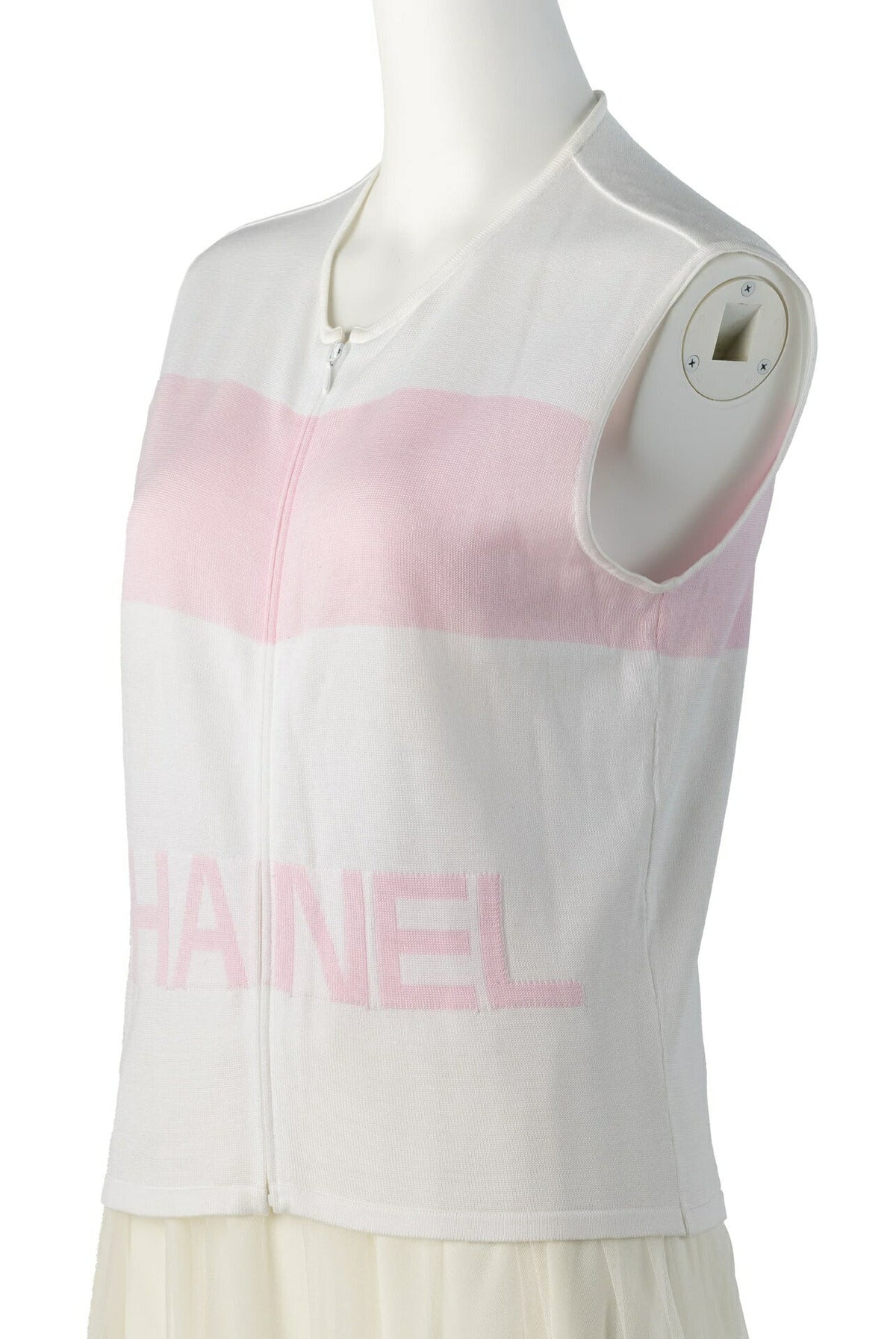Pre-Owned Sleeveless T-Shirt, Cut-and-Sew, 100 Percent Cotton, White, Silver-Tone Hardware, Pre-Owned