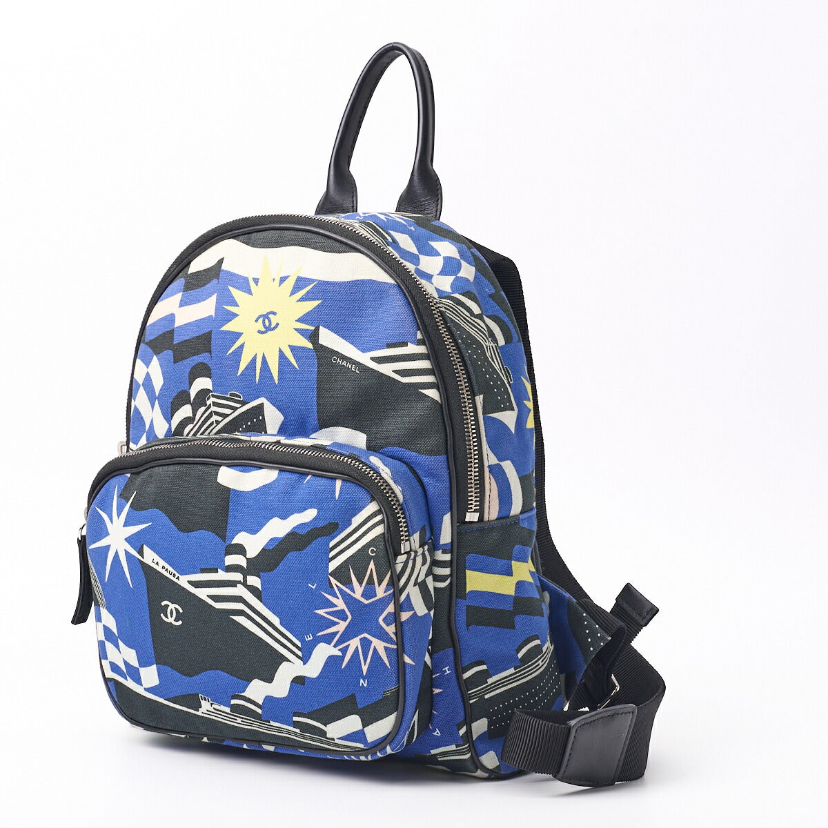 Pre-Owned Backpack Bag, Cruise Line, Coco Charm, Canvas, Multicolor, Silver-Tone Hardware, Pre-Owned
