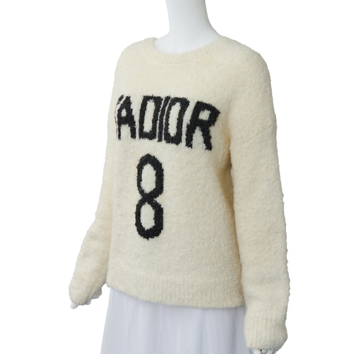 Pre-Owned Knit Sweater Top, J'ADIOR Logo, Wool Blend, White, Silver-Tone Hardware, Pre-Owned