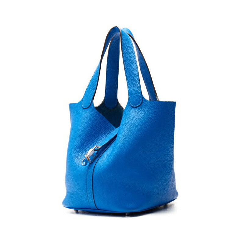 Pre-Owned Picotin Rock MM Handbag, Tryon Clemence, Blue Indra, Silver-Tone Hardware, Pre-Owned