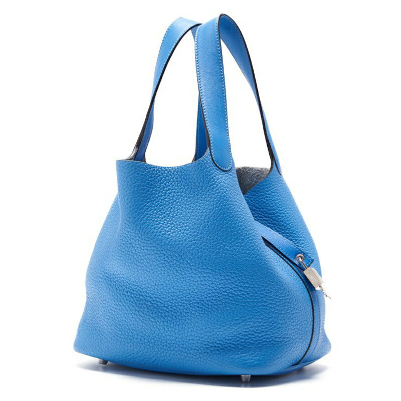 Pre-Owned Picotin Lock MM Handbag Tryon Clemence Swift Blue Paradise Silver-Tone Hardware Pre-Owned