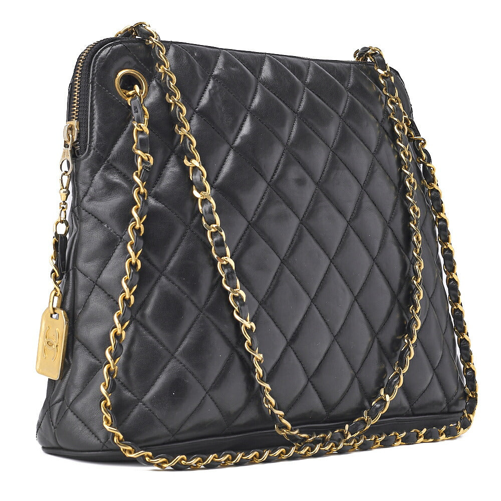 Pre-Owned Shoulder Tote Bag Matelasse Lambskin Black Gold-Tone Hardware Pre-Owned