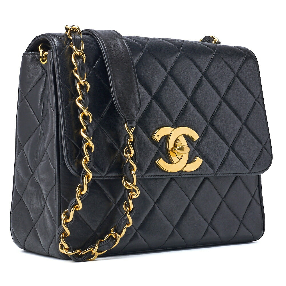 Pre-Owned Shoulder Tote Bag Matelasse Lambskin Black Gold-Tone Hardware Pre-Owned