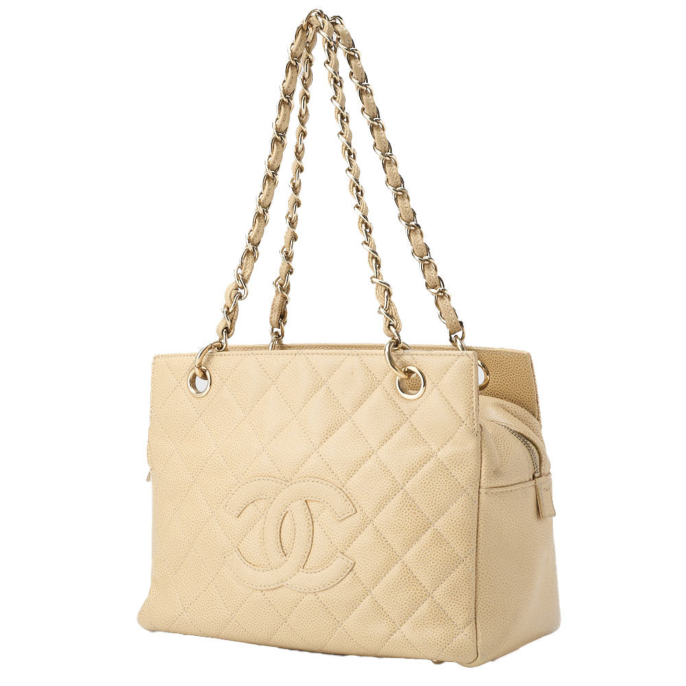 Pre-Owned Shoulder Tote Bag Matelasse Caviar Skin Beige Gold-Tone Hardware Pre-Owned