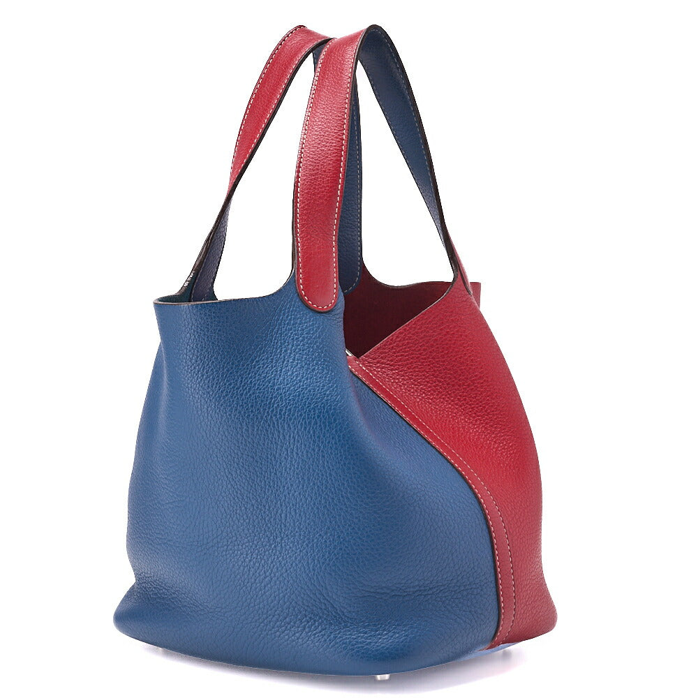 Pre-Owned Handbag Picotin Lock MM Bicolor Clemence Rouge Casaque Gold-Tone Hardware Pre-Owned