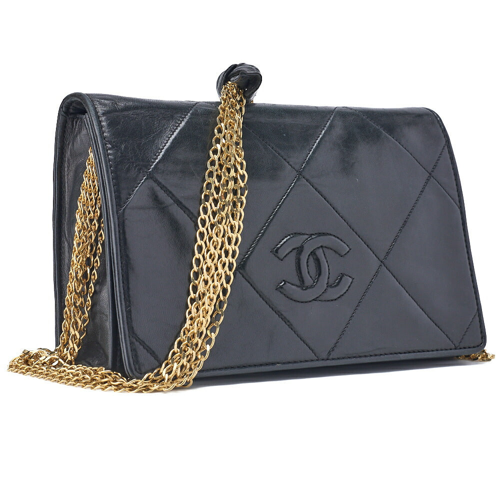 Sac fourre-tout à bandoulière matelassé Coco Mark d'occasion, fermeture à pression, cuir d'agneau noir, quincaillerie dorée. D'occasion