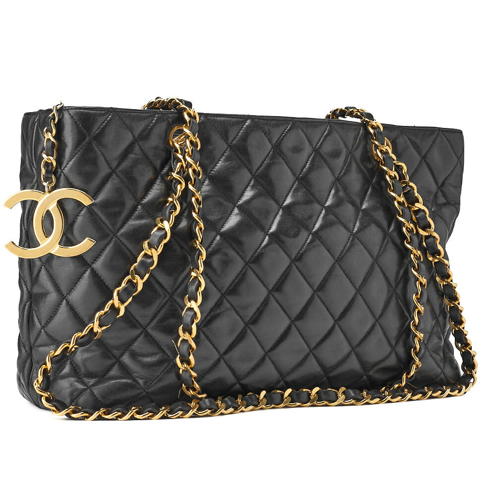 Pre-Owned Shoulder Tote Bag Matelasse Lambskin Black Gold-Tone Hardware Pre-Owned