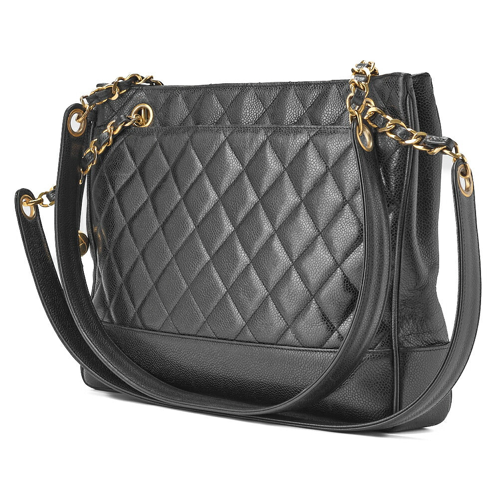 Pre-Owned Shoulder Tote Bag Matelasse Caviar Skin Black Gold-Tone Hardware Pre-Owned