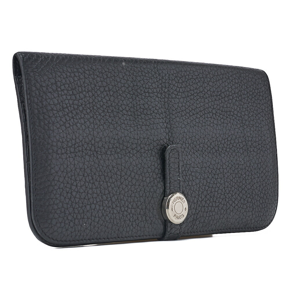 Pre-Owned Dogon Long Two-Fold Wallet Togo Black Silver-Tone Hardware Pre-Owned