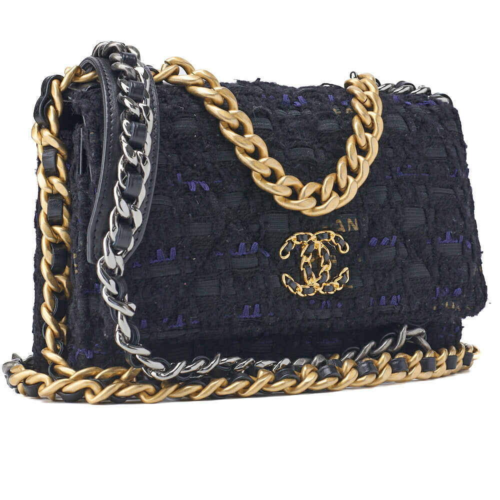 Pre-Owned Shoulder Bag Tote Bag 19 Matelasse Chain Wallet Tweed Black Gold-Tone Hardware Pre-Owned
