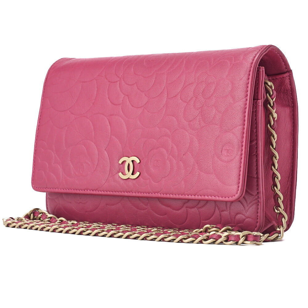 Pre-Owned Shoulder Bag Chain Wallet Lambskin Pink Gold-Tone Hardware Pre-Owned