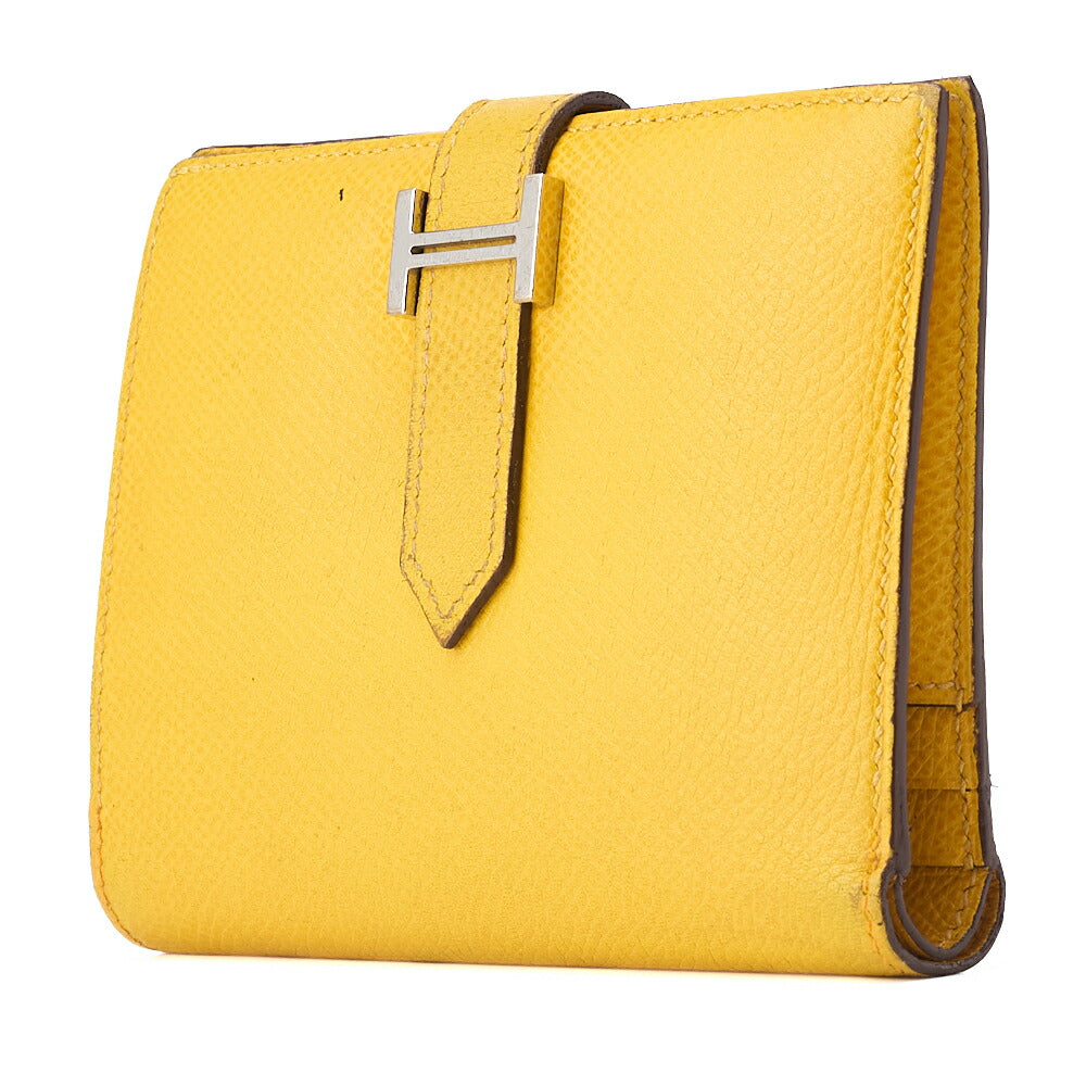 Pre-Owned Bairn Compact Bi-Fold Wallet Epson Yellow Silver-Tone Hardware Pre-Owned