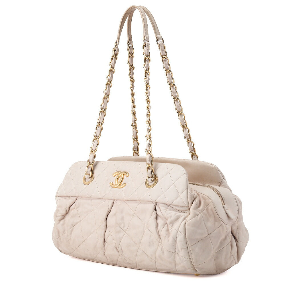 Pre-Owned Shoulder Bag Matelasse Chain Shoulder Sparkle Leather Ivory Gold-Tone Hardware Pre-Owned