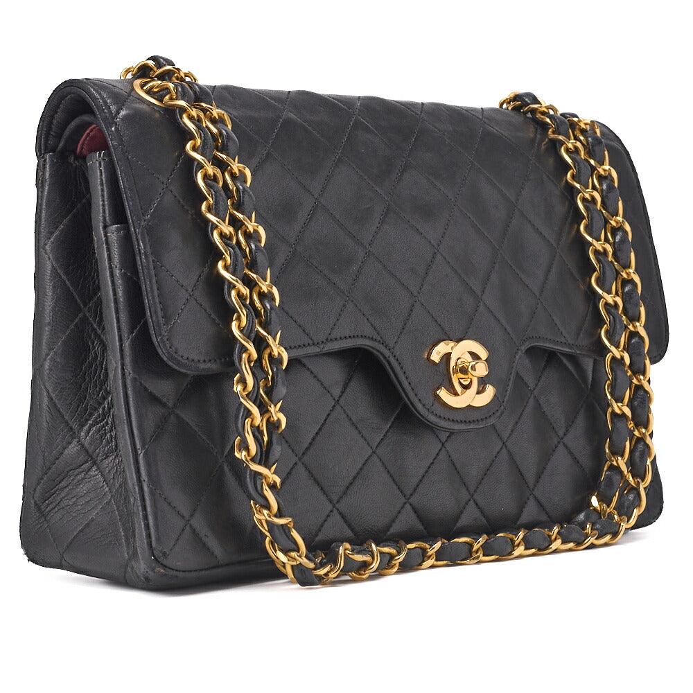 Pre-Owned Shoulder Bag, Matelasse Double Flap, Lambskin, Black, Gold-Tone Hardware, Pre-Owned