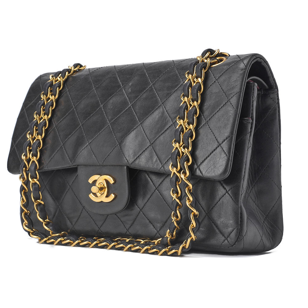 Pre-Owned Shoulder Bag, Chain Shoulder, Matelasse, Lambskin, Black, Gold-Tone Hardware, Pre-Owned
