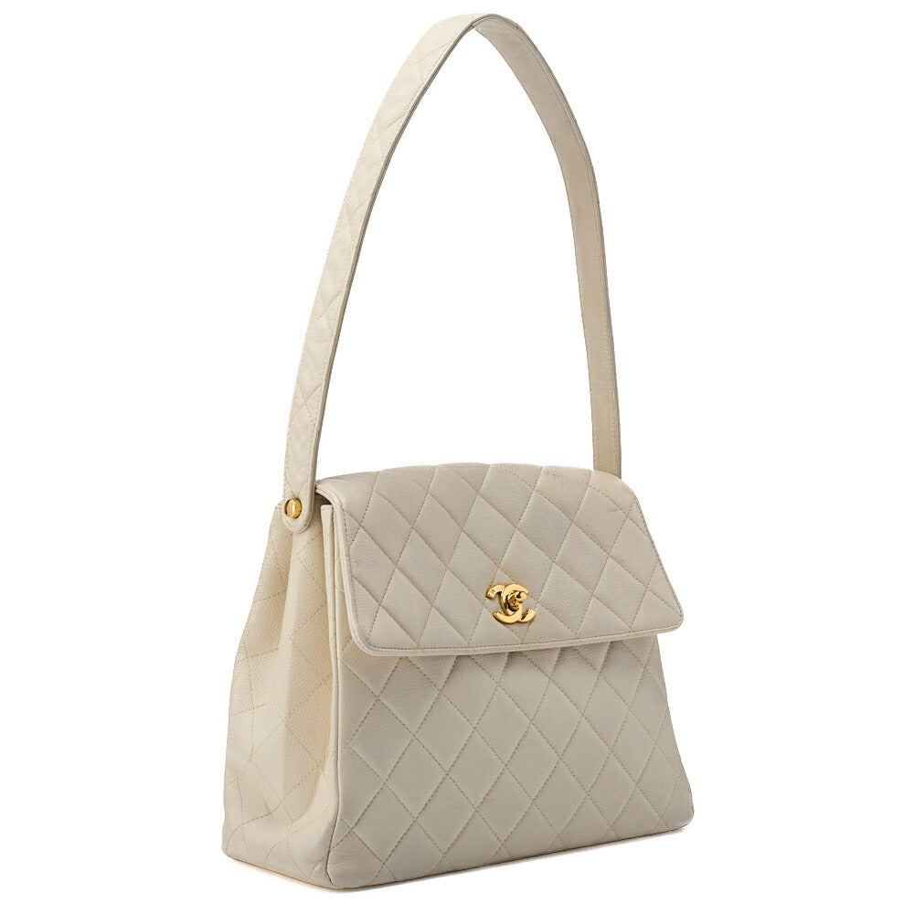 Pre-Owned Shoulder Bag, Chain Shoulder, Matelasse, Caviar Skin, Ivory, Gold-Tone Hardware, Pre-Owned