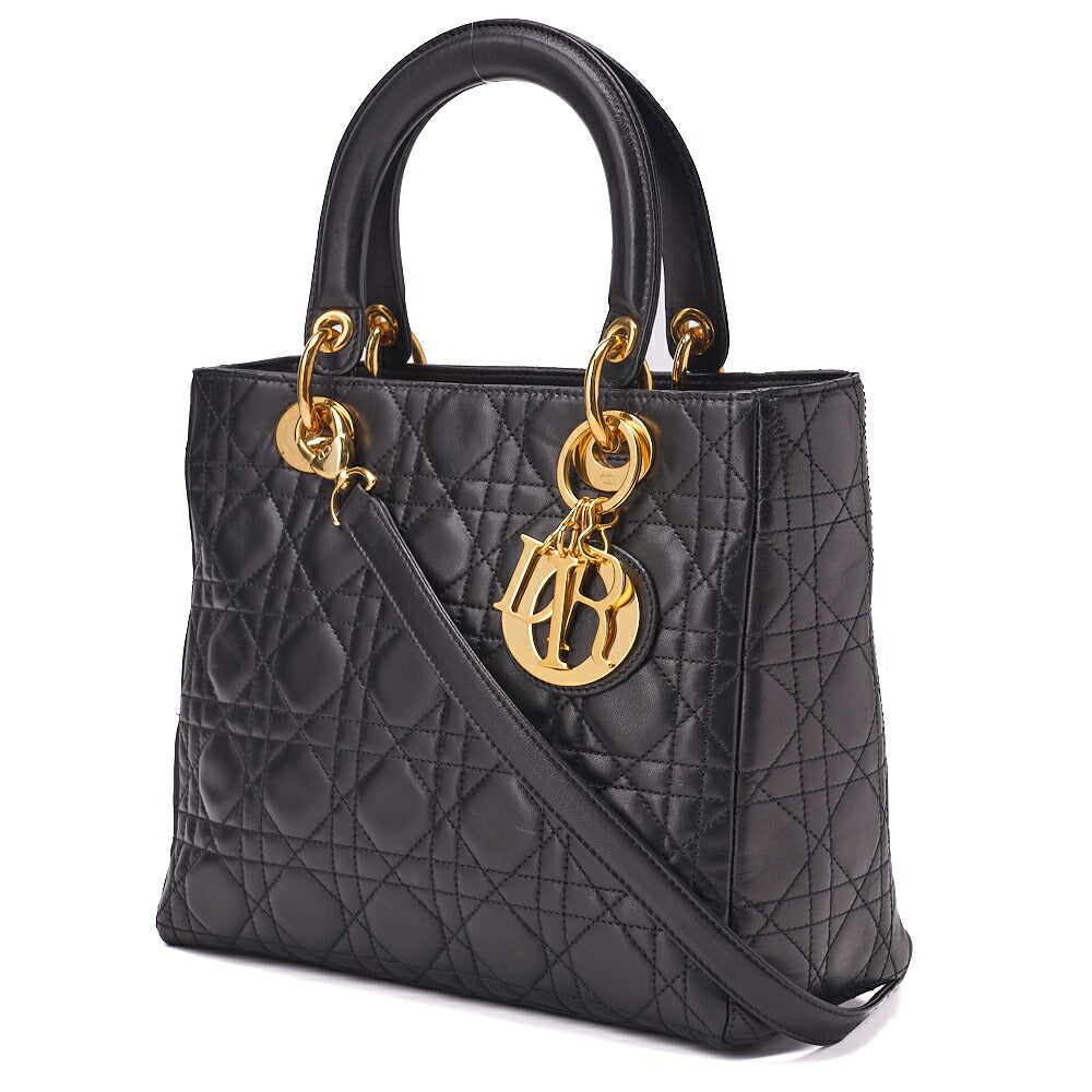 Pre-Owned Lady Cannage 2WAY Handbag Lambskin Black Gold-Tone Hardware Pre-Owned