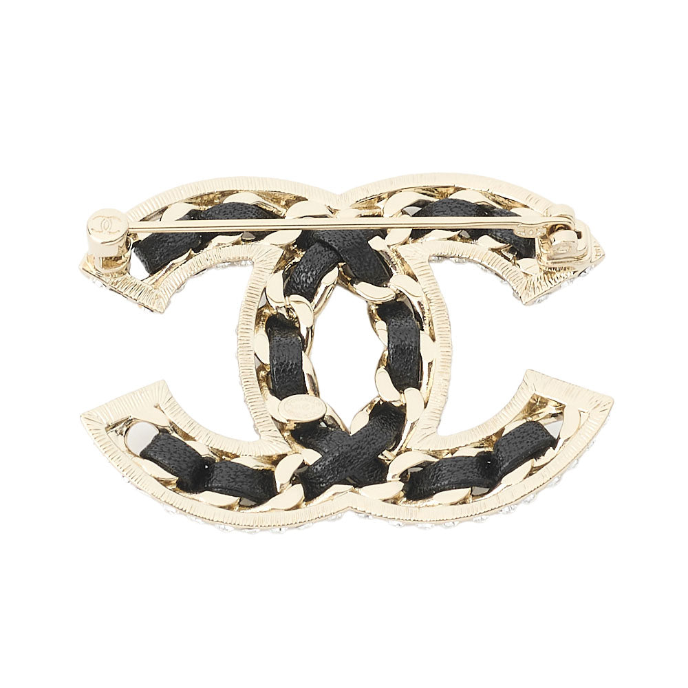 Pre-Owned Brooch, Coco Mark, Leather, Gold, Gold-Tone Hardware, Pre-Owned