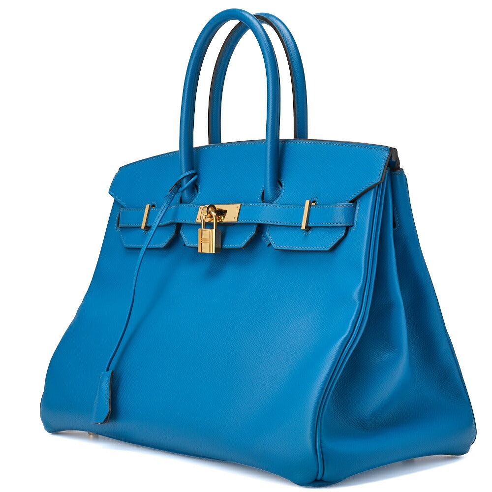 Pre-Owned Birkin 35 Handbag Vo Epson Leather Blue Ismir Gold-Tone Hardware Pre-Owned