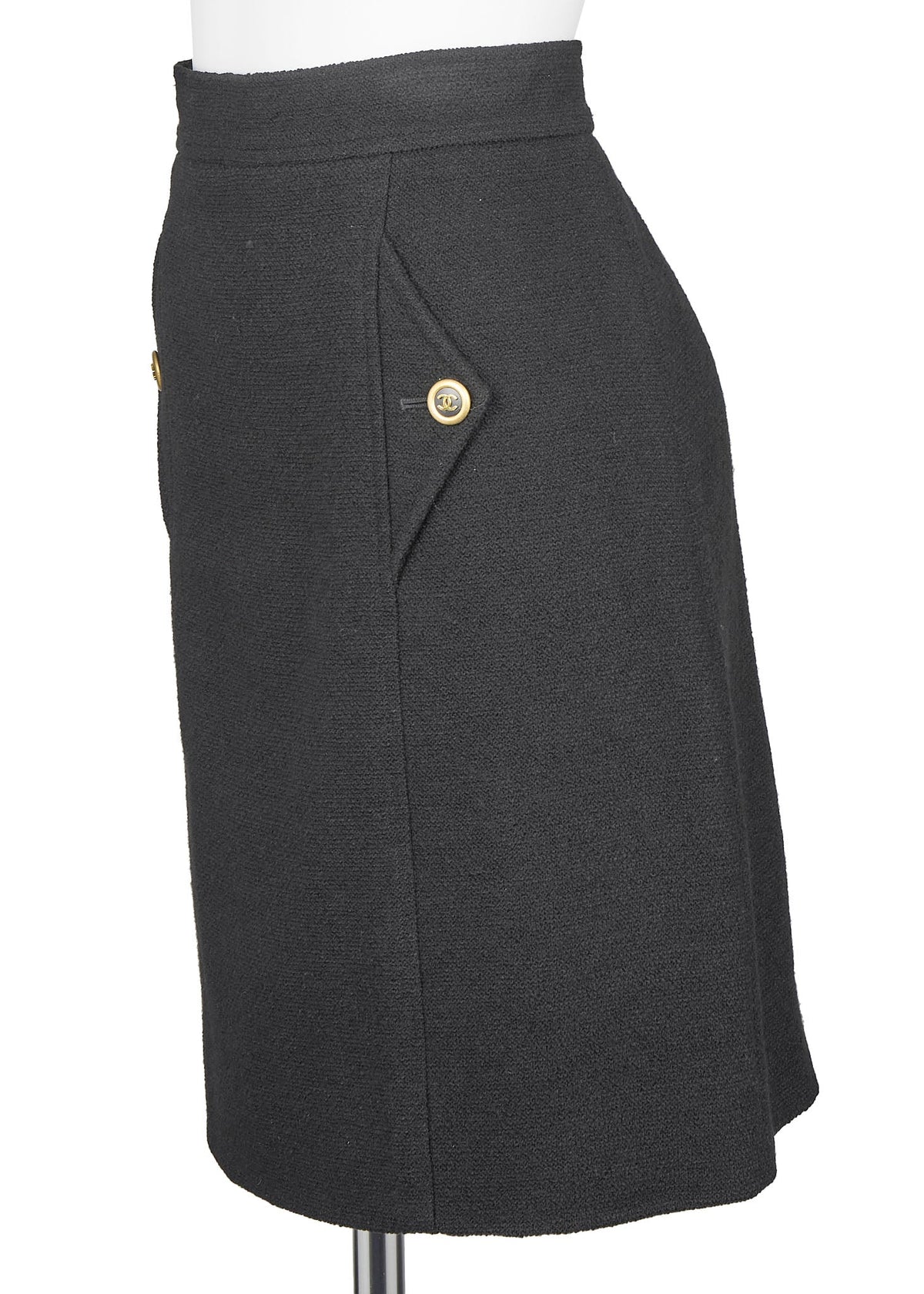 Pre-Owned Skirt Bottoms Coco Button, Wool Blend, Black, Silver-Tone Hardware, Pre-Owned