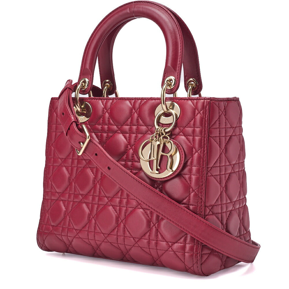 Pre-Owned Lady Cannage 2WAY Handbag Lambskin Bordeaux Gold-Tone Hardware Pre-Owned