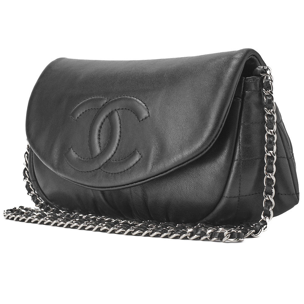Pre-Owned Shoulder Bag Chain Wallet Lambskin Black Silver-Tone Hardware Pre-Owned