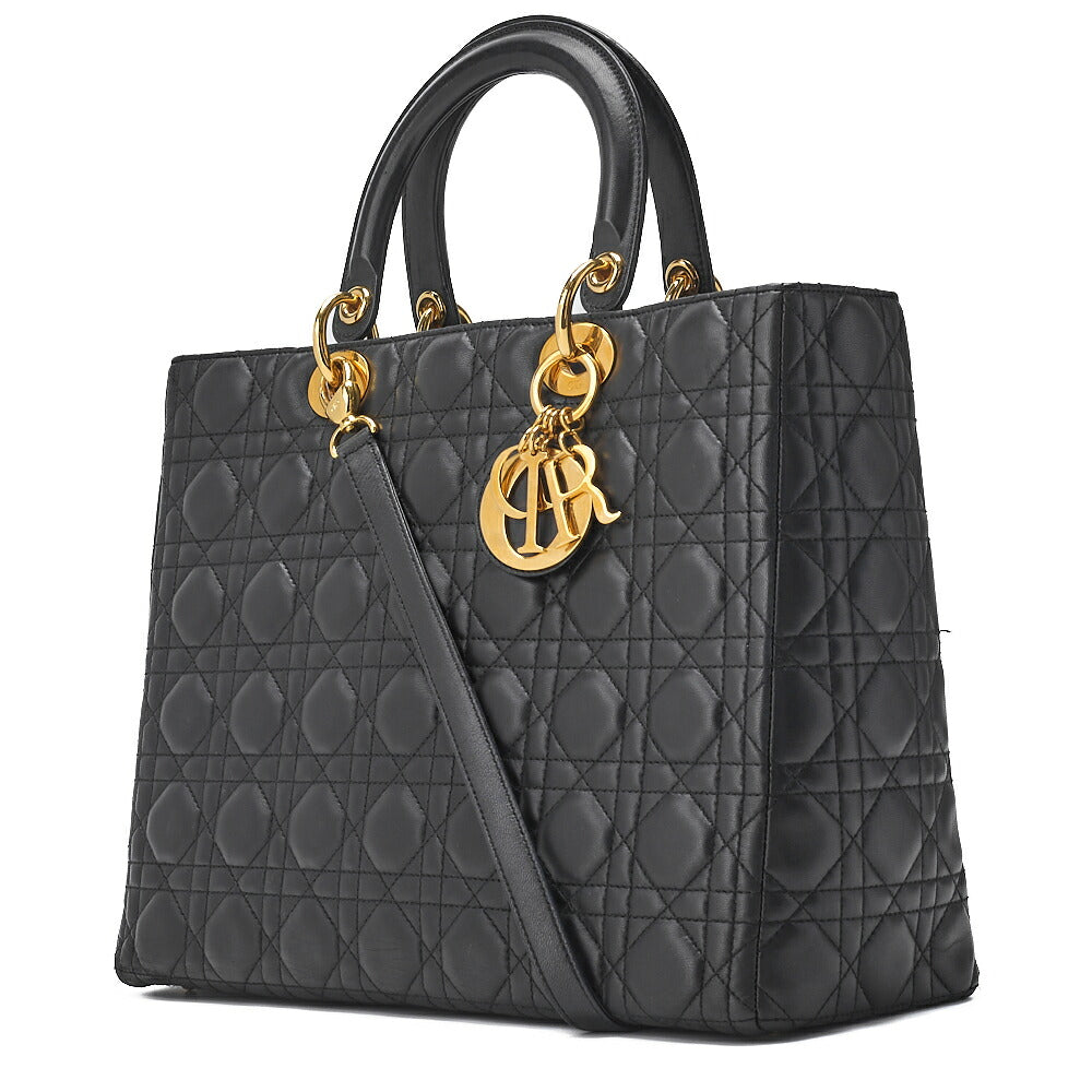 Pre-Owned Lady Cannage 2WAY Handbag Lambskin Black Gold-Tone Hardware Pre-Owned
