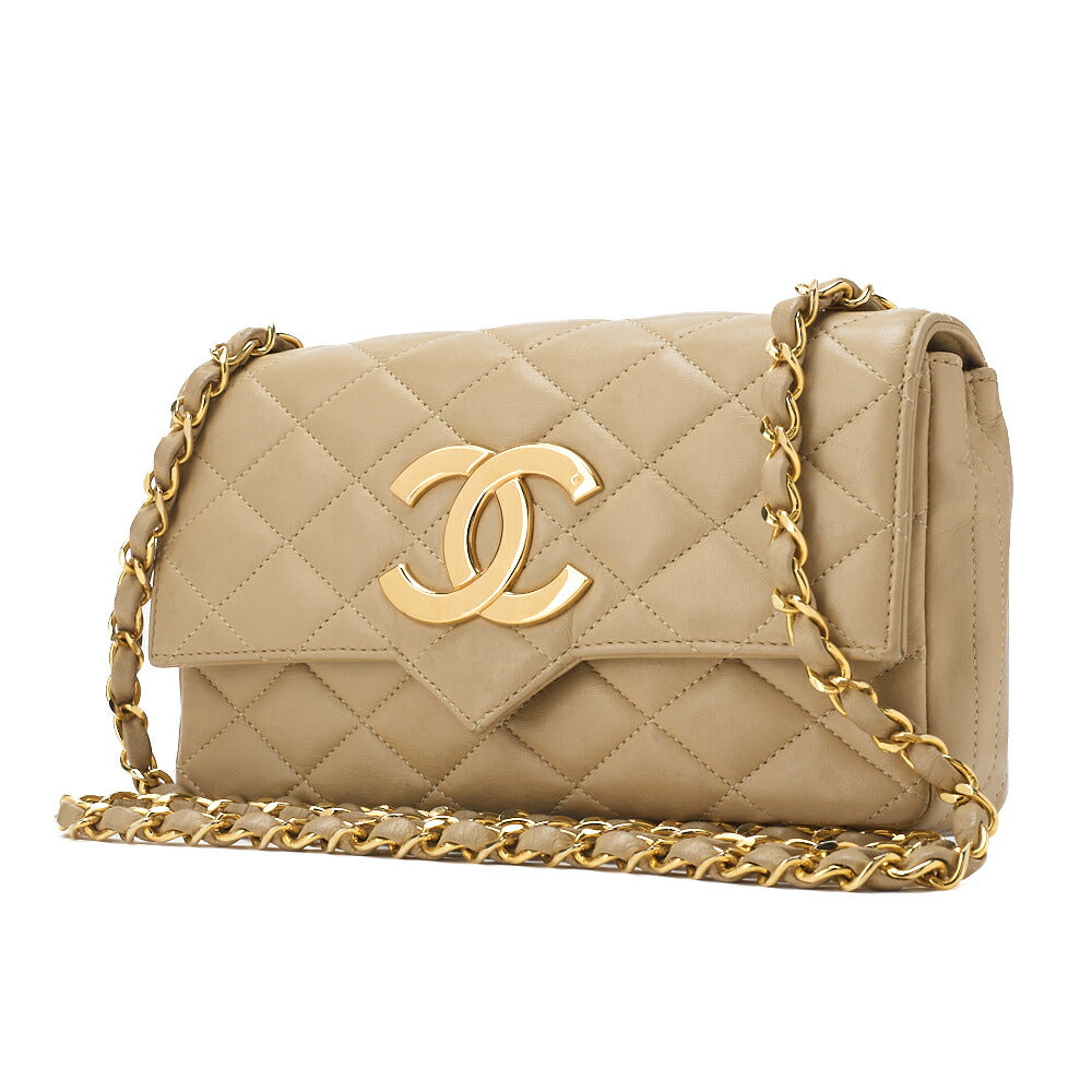 Sac bandoulière d'occasion, matelassé, fermeture à pression Coco, cuir d'agneau, beige, finitions dorées, d'occasion