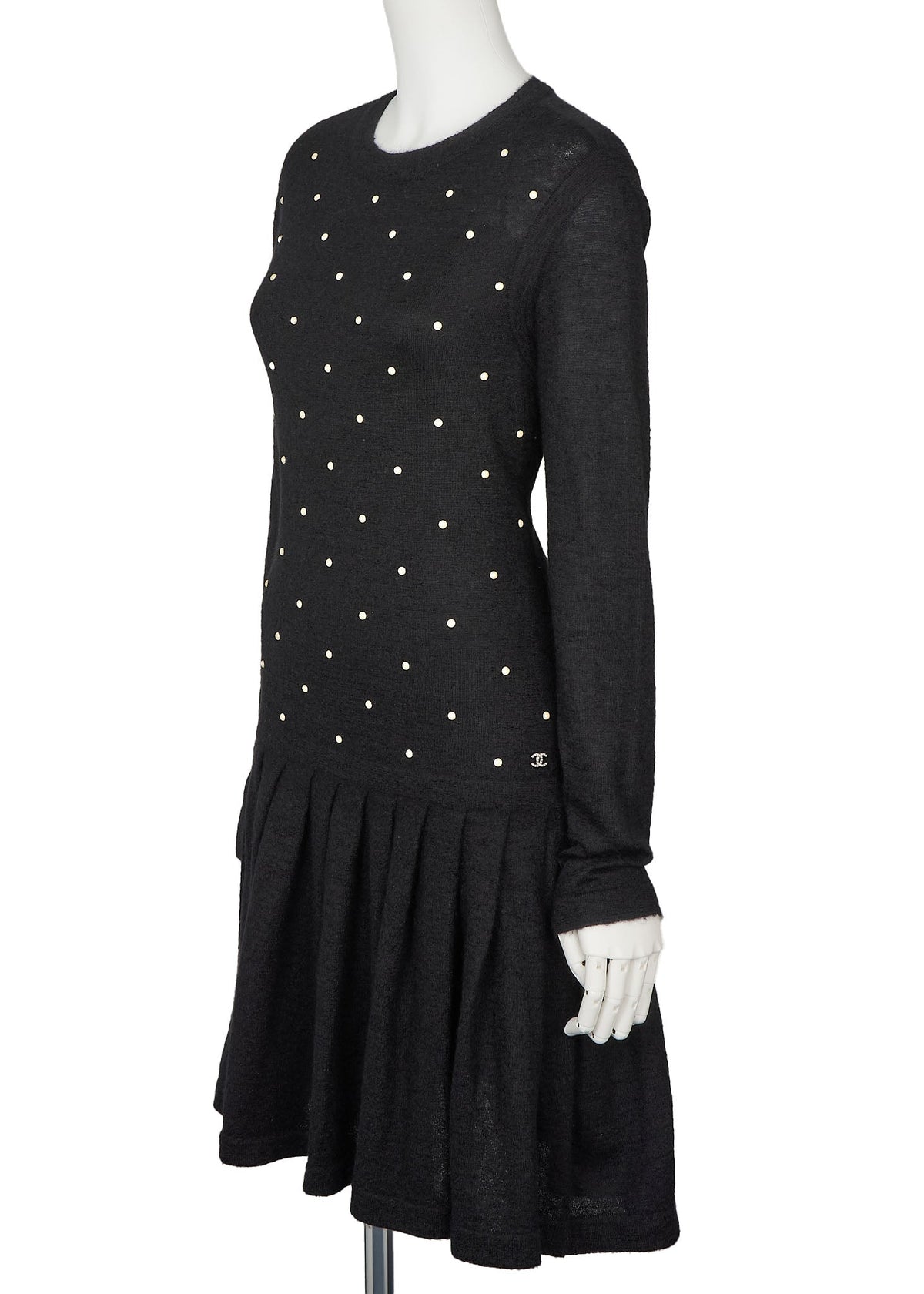 Pre-Owned Dress, Pleated Long Sleeve, Mohair Cashmere Blend, Black, Pre-Owned