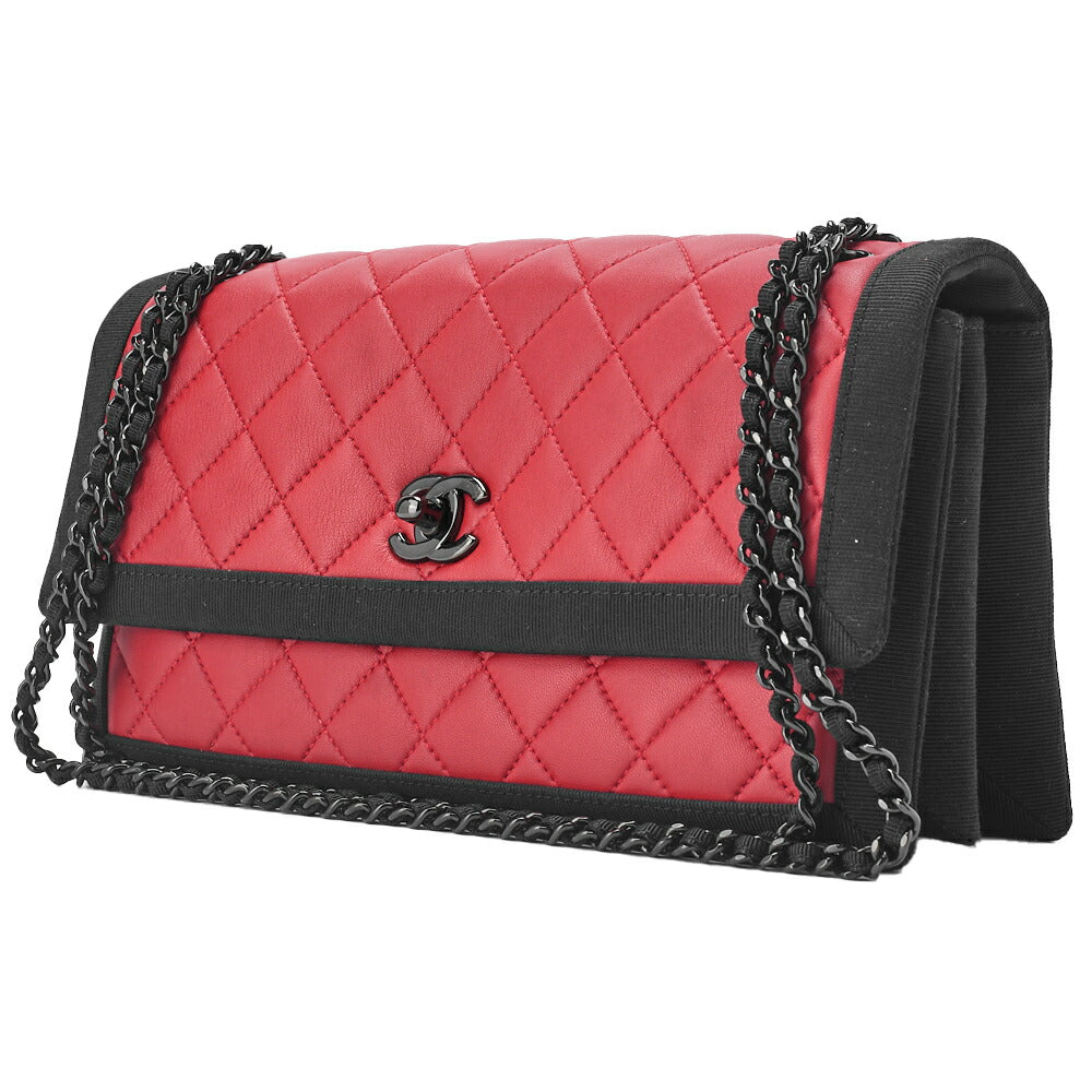 Pre-Owned Shoulder Bag Mini Matelasse Chain Shoulder Lambskin Nylon Red Gold-Tone Hardware Pre-Owned