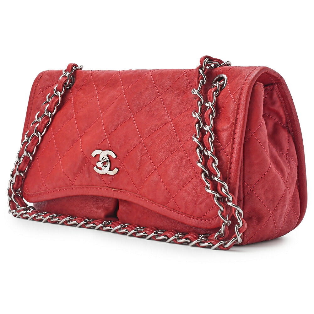 Pre-Owned Shoulder Bag, Matelasse Turn Lock, Chain Shoulder, Calfskin, Red, Silver-Tone Hardware, Pre-Owned