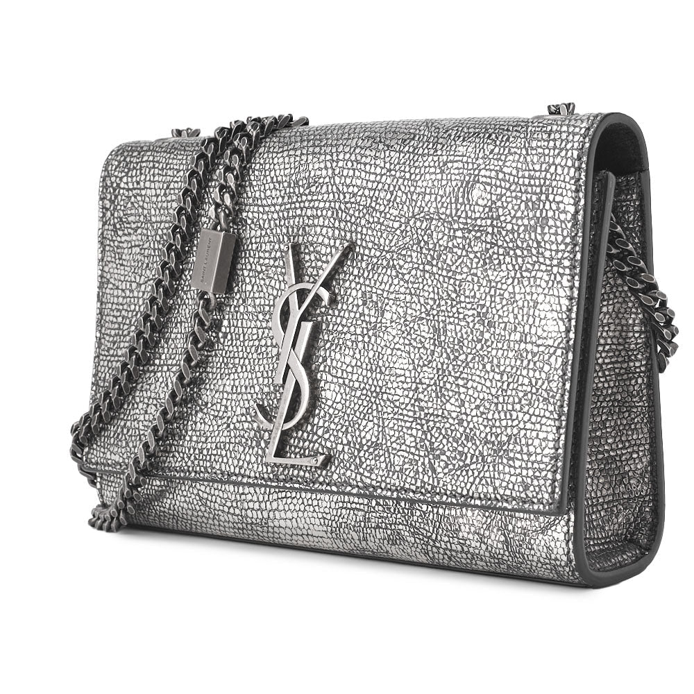 Pre-Owned Laurent Shoulder Bag, Magnet Lock, Chain Shoulder, Leather, Silver, Silver-Tone Hardware, Pre-Owned