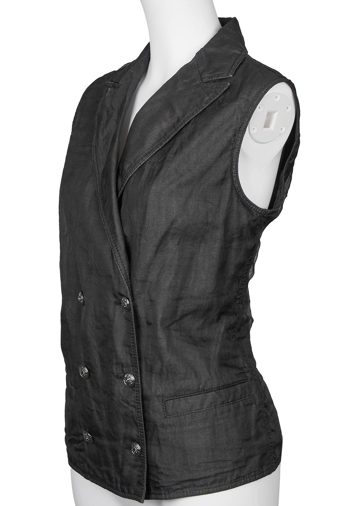 Pre-Owned Vest, Coco Button, Sleeveless, Black, Silver-Tone Hardware, Pre-Owned