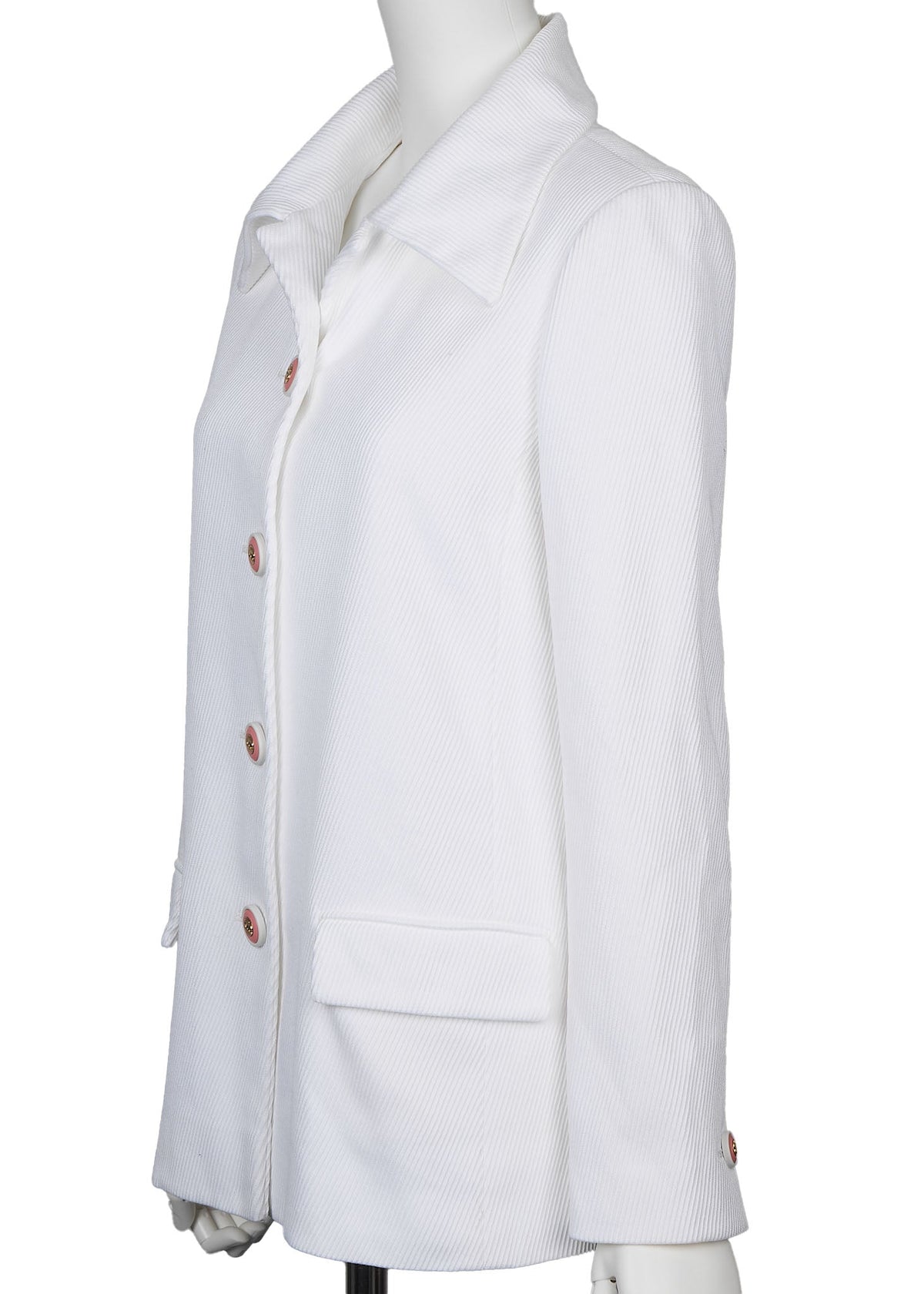 Veste d'occasion, bouton coco, manches longues, coton, blanche, finitions dorées, d'occasion