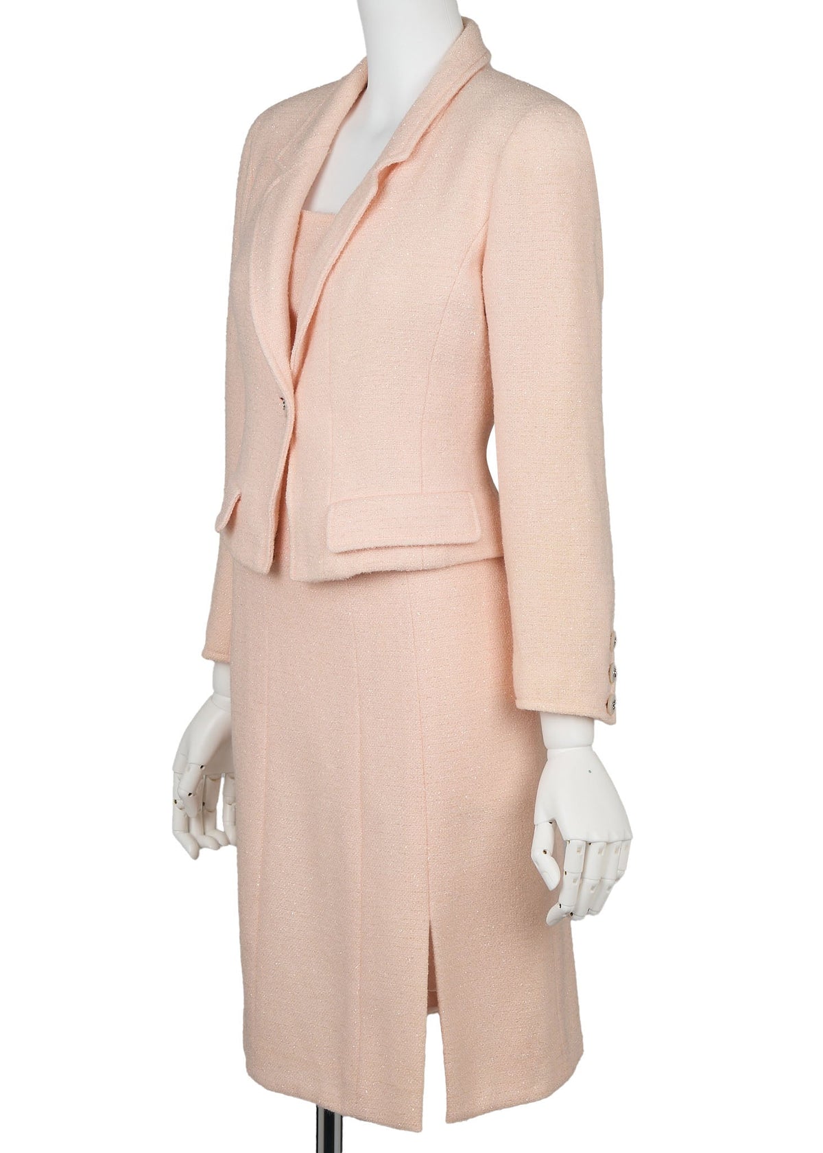 Pre-Owned Jacket Skirt Set, Coco Button, Wool Blend, Pink, Gold-Tone Hardware, Pre-Owned